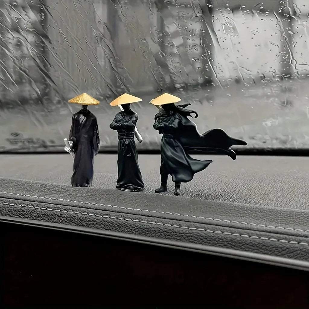 Mini Samurai Warrior Figurines (Set of 3) for Desk and Dashboard