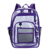 A purple transparent waterproof shoulder bag with a mesh pocket and zipper.