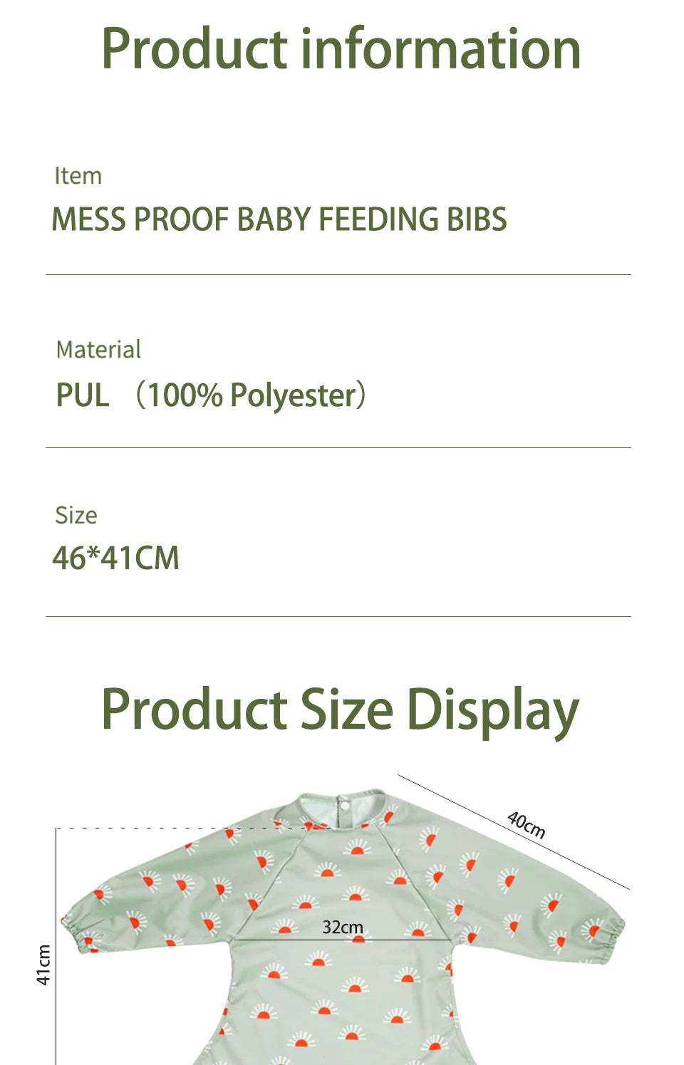 Snap Button Waterproof Baby Feeding Bib with Long Sleeves