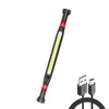 A long, black magnetic rechargeable COB work light with a hook and power bank connector.