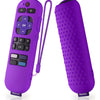 A purple silicone remote cover for a Roku device shown next to the detached cover.