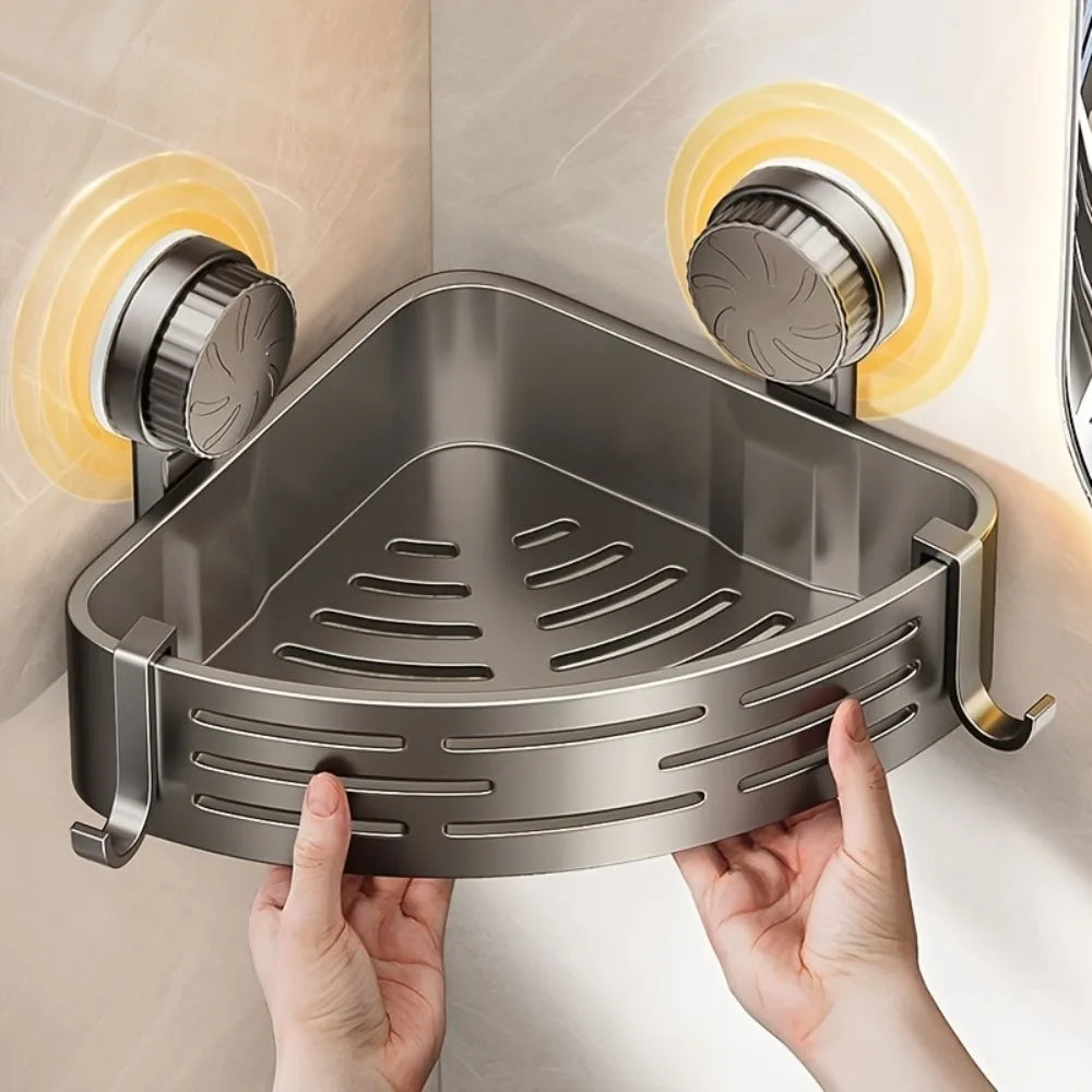 Suction Cup Bathroom Storage Shelf with Hooks – No-Drill Wall Organizer