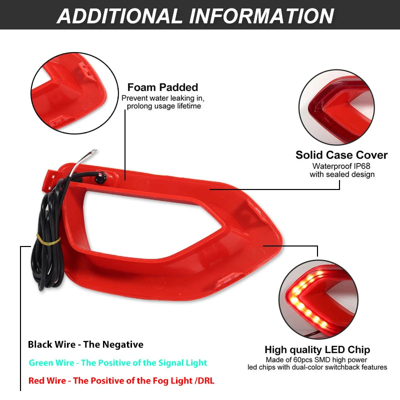 Red switchback LED grille light kit with foam padding and wired components for a Dodge Charger