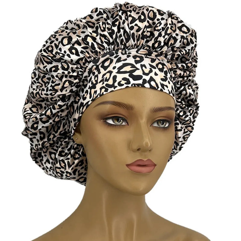 Leopard Print Satin Sleep Bonnet