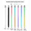 A set of double cloth tip stylus pen colors including white, black, light green, orange, pink, purple, cyan, and yellow gradi