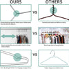 Comparison chart showing features of OURS versus OTHERS for heavy-duty stainless steel wire clothes hangers.