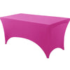 A vibrant magenta stretchable spandex tablecloth covering a rectangular table.