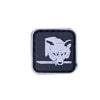 Black embroidered patch featuring a white fox head with a hook and loop backing.