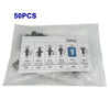 A plastic bag containing 50 pieces of automotive trim removal tools and clips.