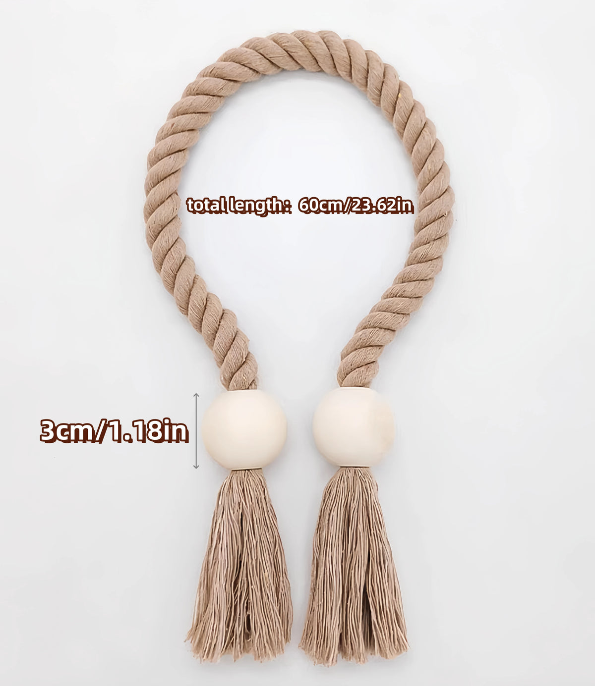 Handwoven Boho Curtain Tiebacks with Wooden Beads