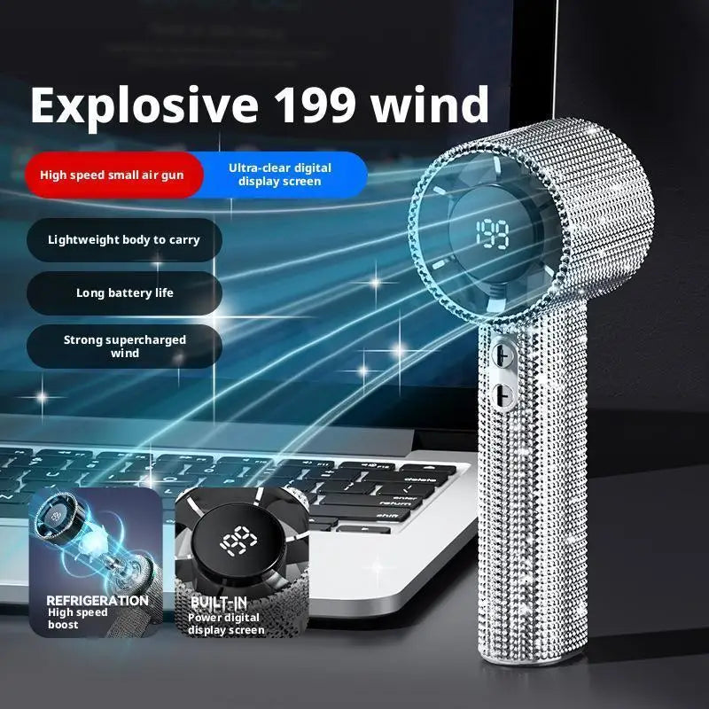 Ventilador de Mano Mini de Lujo con Pantalla Digital y Diseño de Diamante
