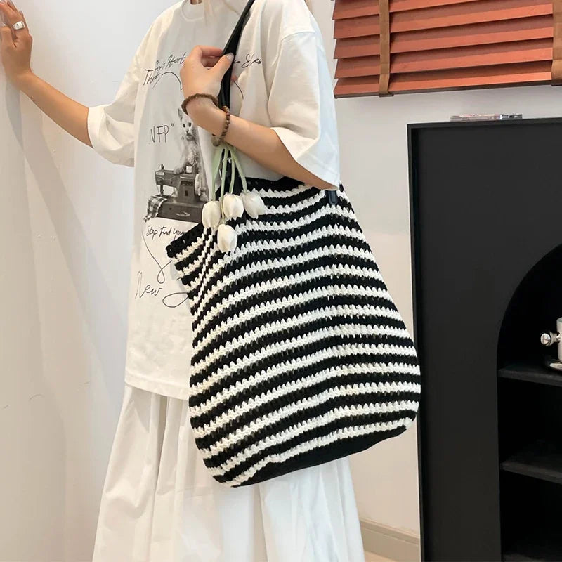 Hand-Knitted Cotton Tote Bag