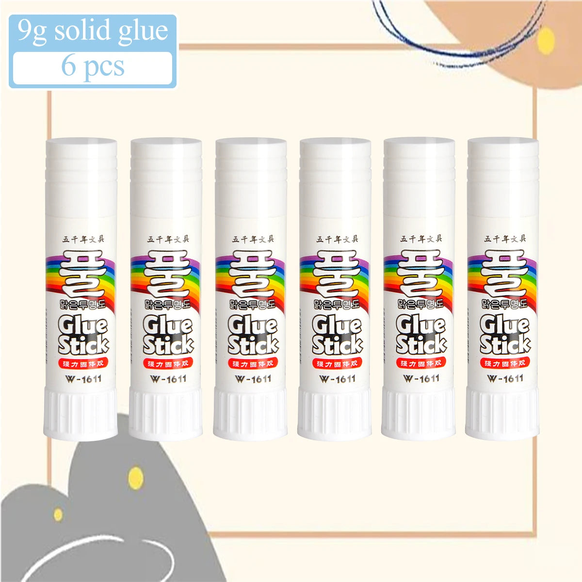 Six packs of 9g solid glue sticks for crafts paper and office use