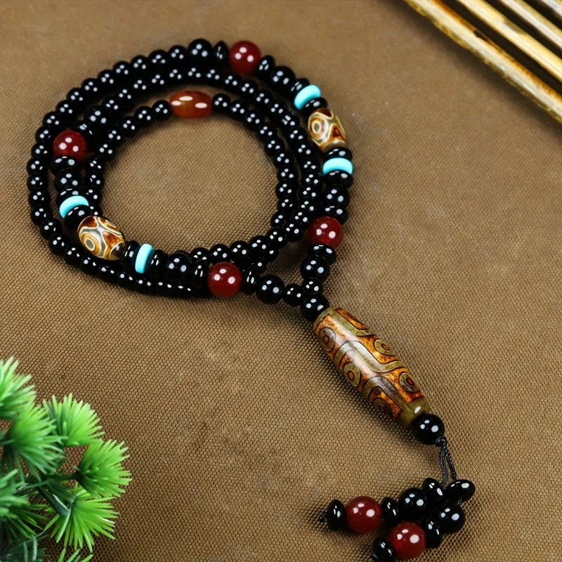 Agate Dzi Bead Pendant Necklace