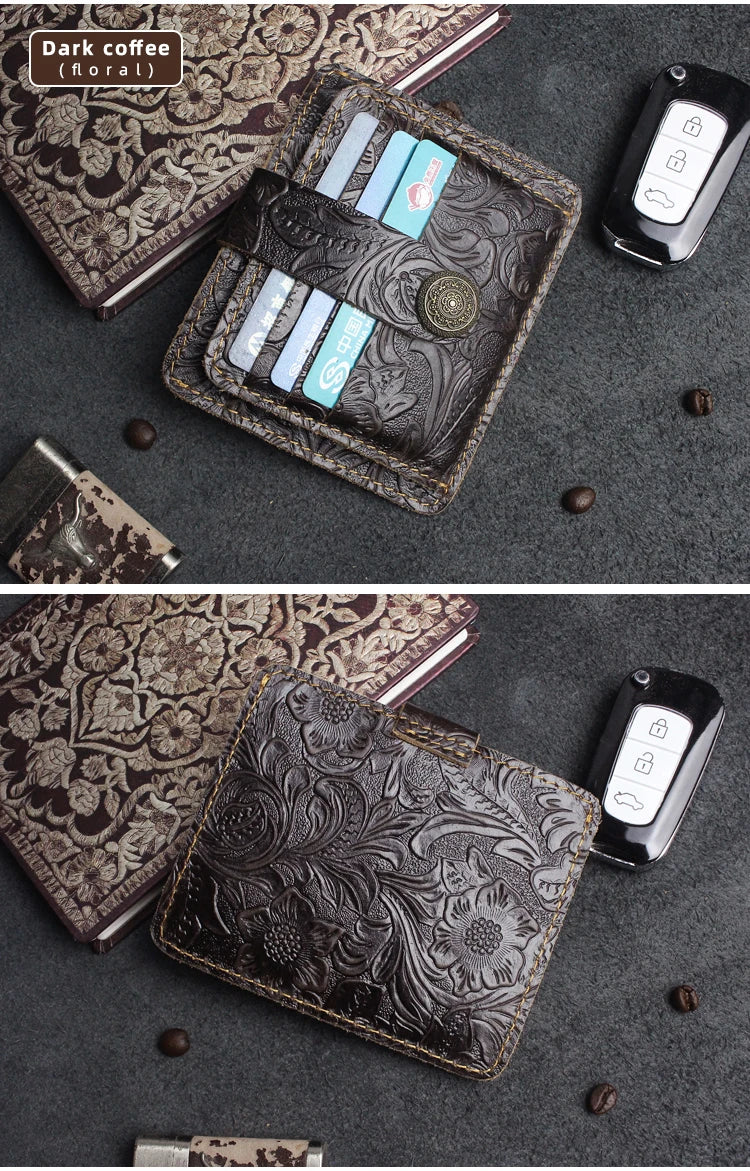 Handcrafted Cowhide Leather Card Wallet with Coin Pocket