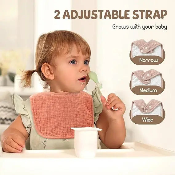 100% Cotton Muslin Baby Bibs with Adjustable Snaps – Multi-Use Drool & Burp Cloths (10/20/30 Pack)