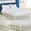 White jacquard lace bed skirt with elastic band featuring an 15 inch drop