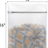 A white mesh laundry bag filled with light-colored, irregularly shaped fabric items.