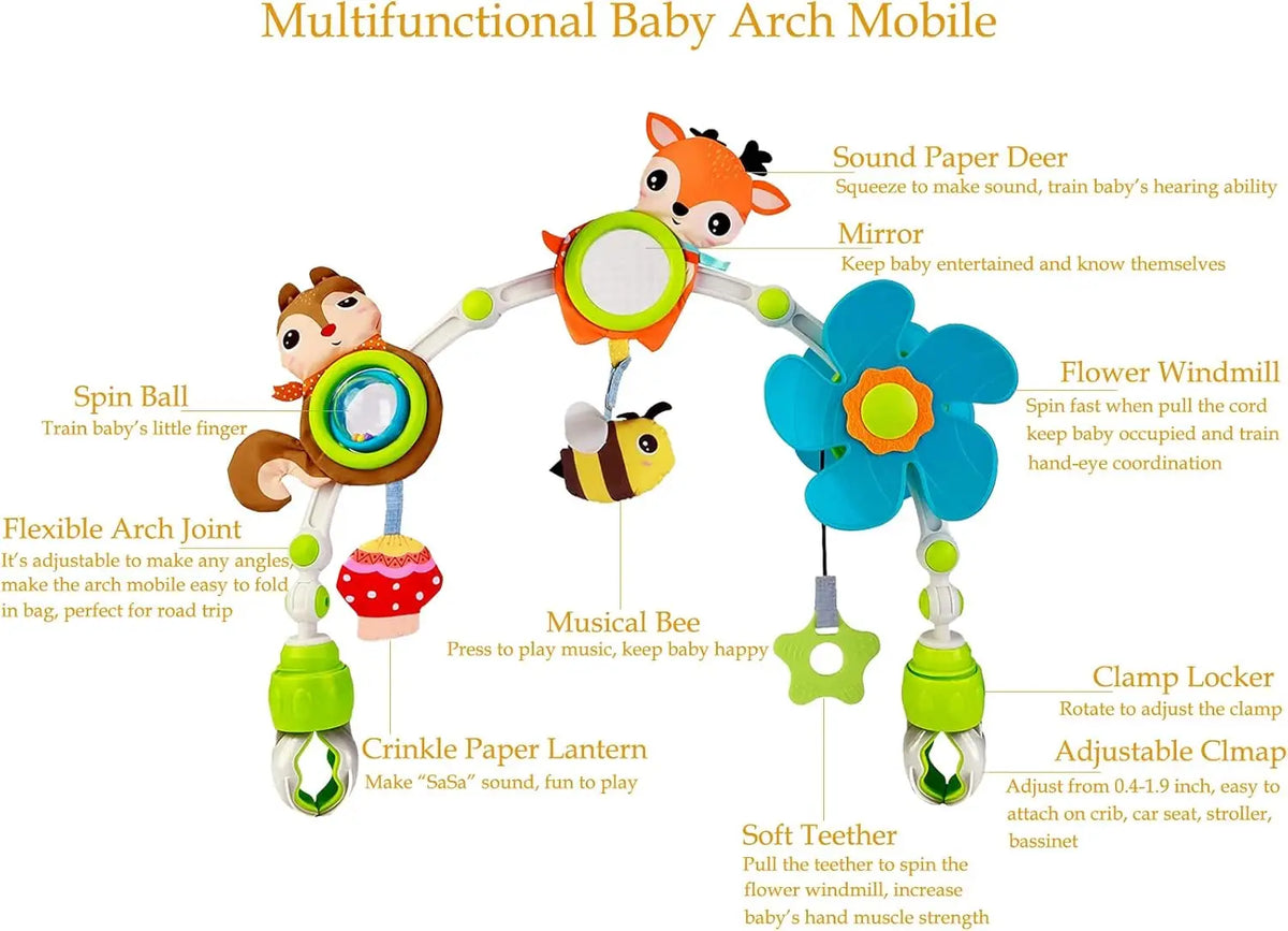 Adjustable Musical Activity Arch Toy for Baby Strollers and Car Seats