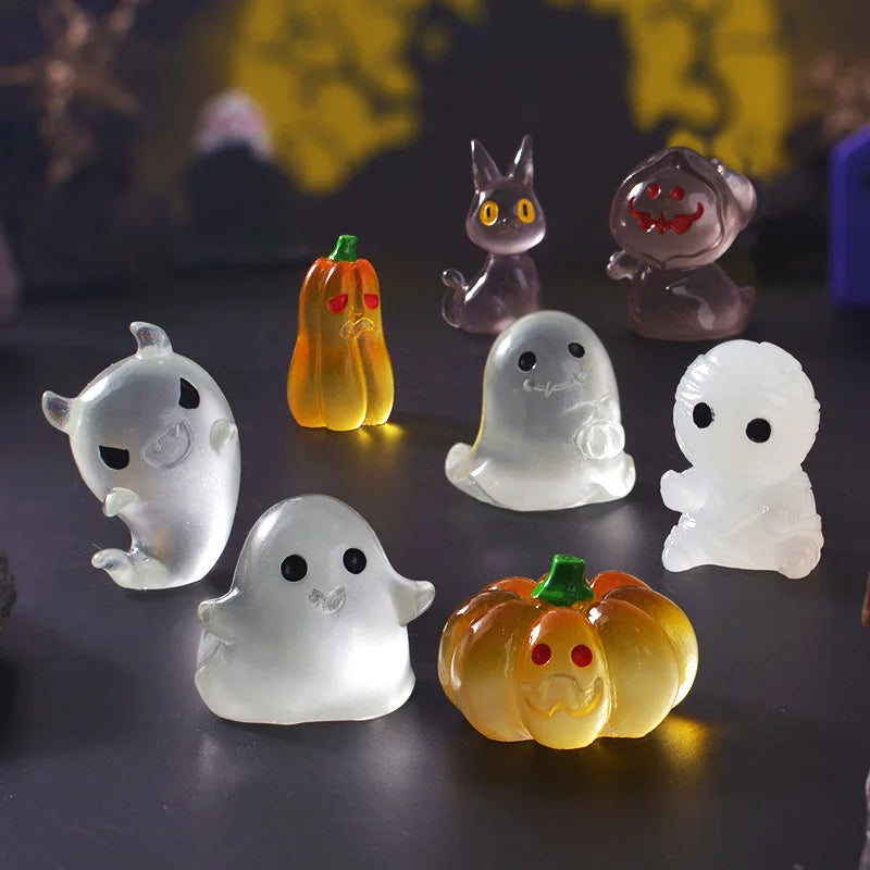 Glow-in-the-Dark Halloween Witch & Pumpkin Figurine Set