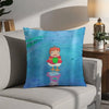 A colorful cartoon pillow featuring a character inspired by Ponyo swimming in blue water.