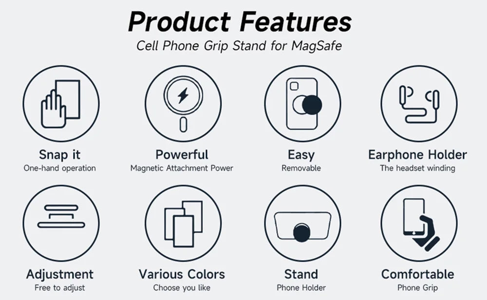 Magnetic Phone Grip and Stand with Silicone Cover