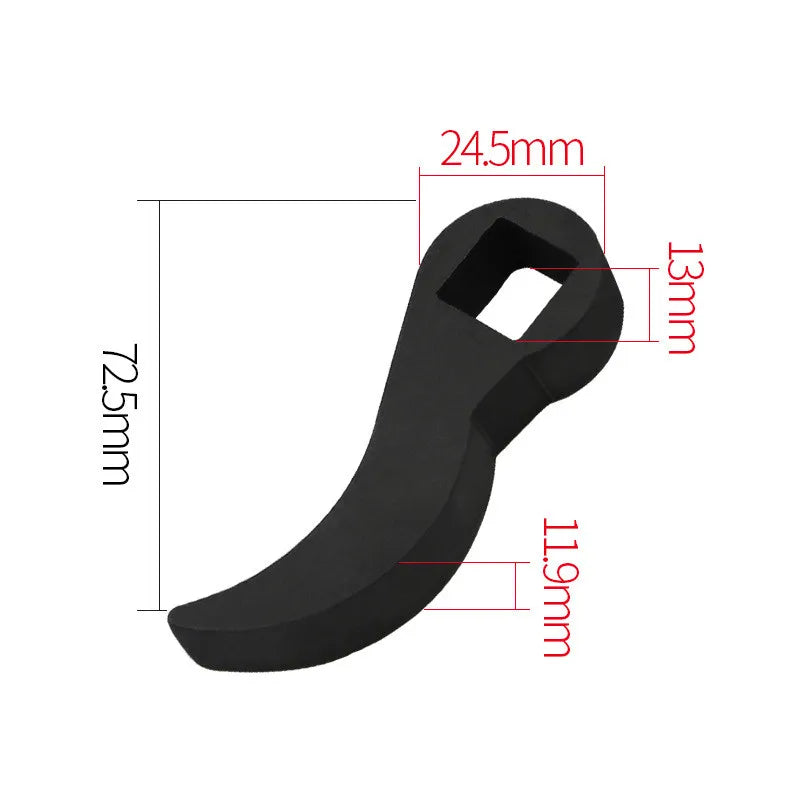 A black heavy-duty control arm pry tool with dimensions marked.