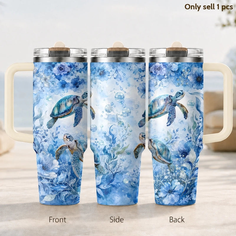 40oz Stainless Steel Tumbler with Handle & Straw