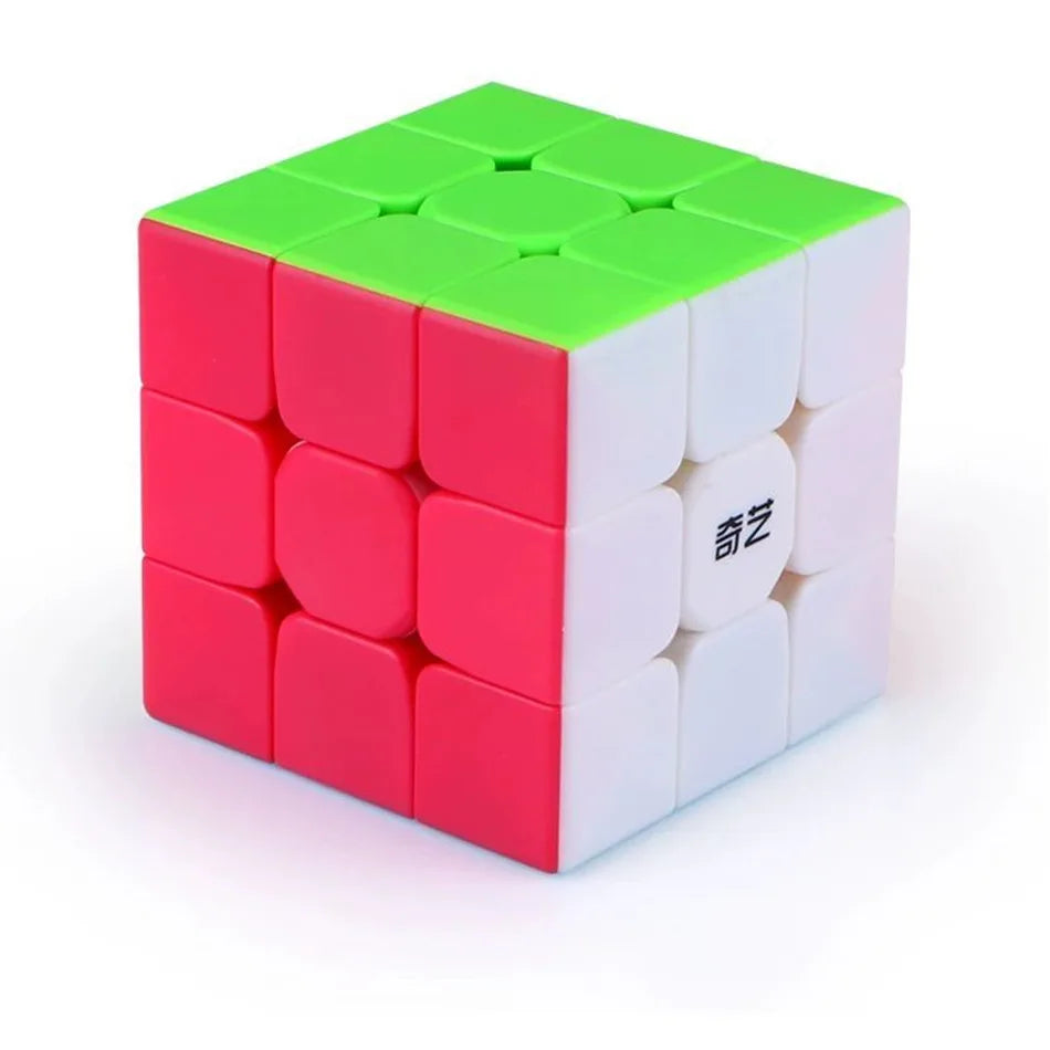 A green and pink 3x3 speed cube puzzle with white stickers.