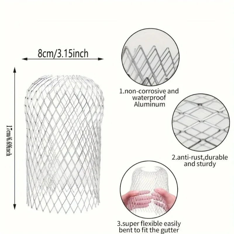 A silver aluminum gutter leaf guard mesh with a diamond pattern, showing its size and flexibility.