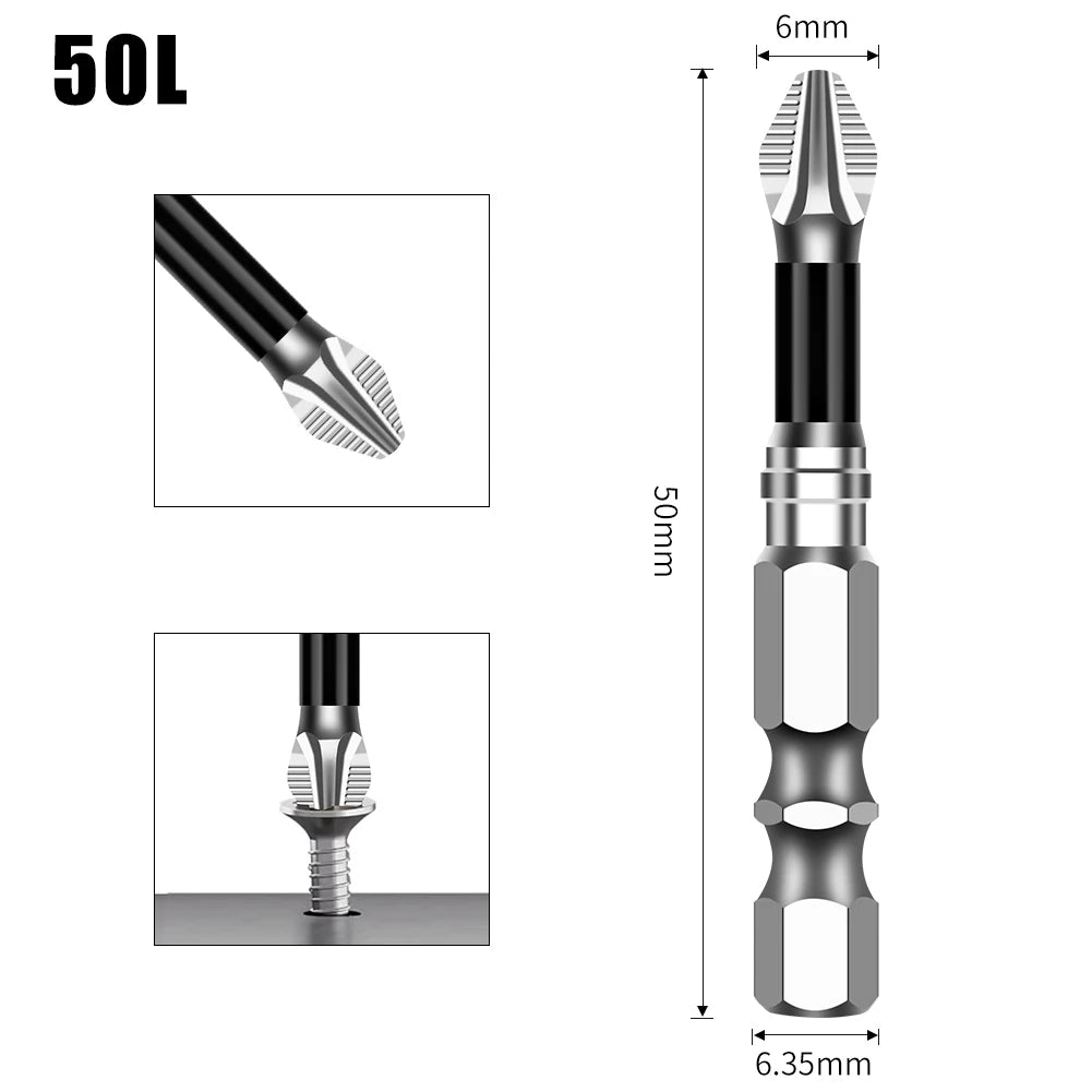 Magnetic Cross Head Screwdriver Bit Set (S2 Steel, Anti-Slip)