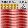 A grid of 300 reusable toy gun shells and darts in red color.