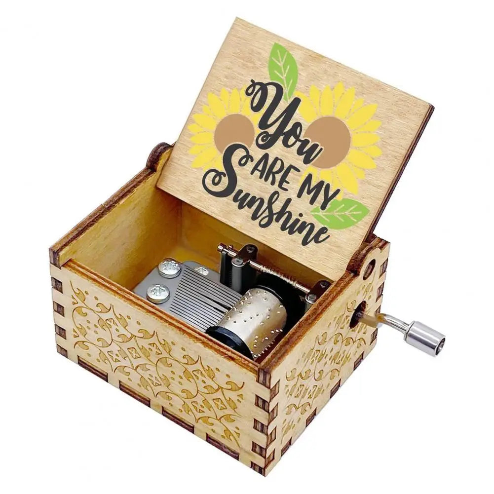 Hand-Cranked Wooden Music Box - 'You Are My Sunshine' Melody