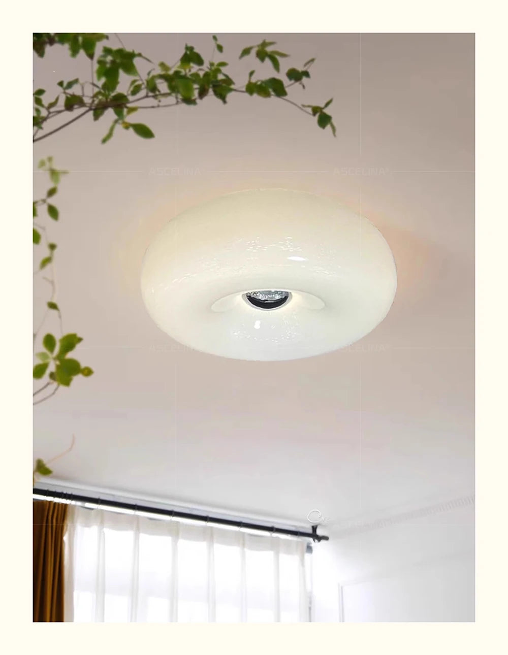 Modern donut LED wall sconce with touch dimming mounted on a white ceiling.