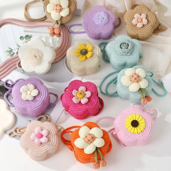 Floral Woven Straw Crossbody Bag