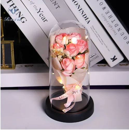 Everlasting Rose LED Glass Dome Bouquet