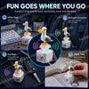 A white seagull keychain fidget toy with an LED light attached to a keyring and displayed in various contexts.
