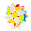A colorful, geometric speed cube made of interlocking plastic pieces.