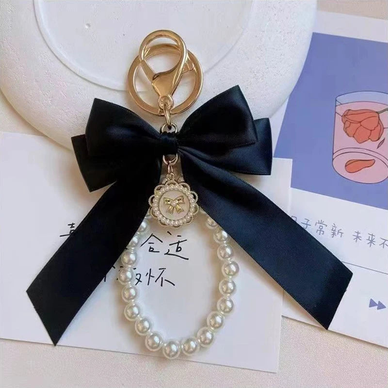 Elegant Pearl Bow Keychains for Bags and Accessories
