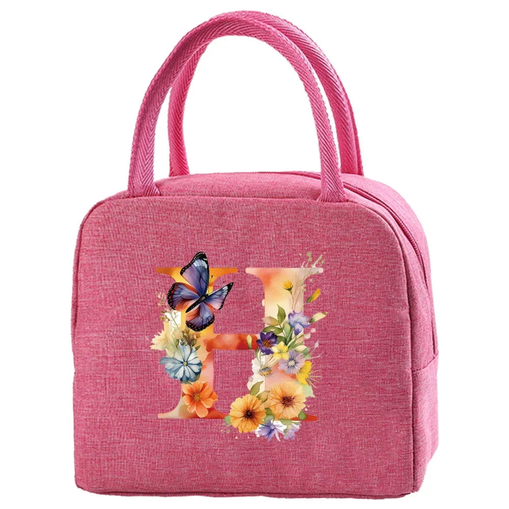 Insulated Canvas Lunch Bag with Butterfly Letter Pattern