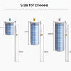 Various sizes of a disposable toilet brush kit with wall-mounted holders shown side by side.