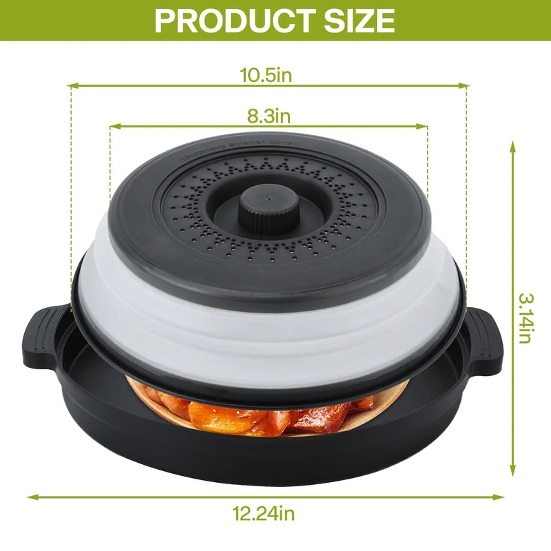 Foldable Microwave Splatter Cover with Base Mat — 2-in-1 Food Lid and Colander