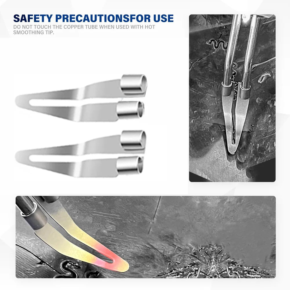 Safety precautions for use of a professional 2-in-1 plastic welding kit with hot stapler tool.