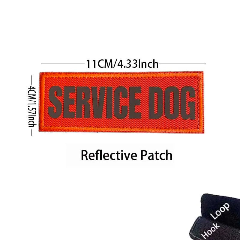 Orange service dog reflective patch measuring 11cm or 4.33inch