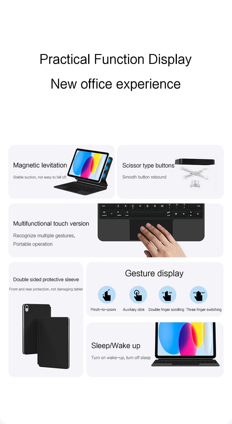 Bluetooth Keyboard Case with Touchpad for iPad Pro, Air & Standard Models