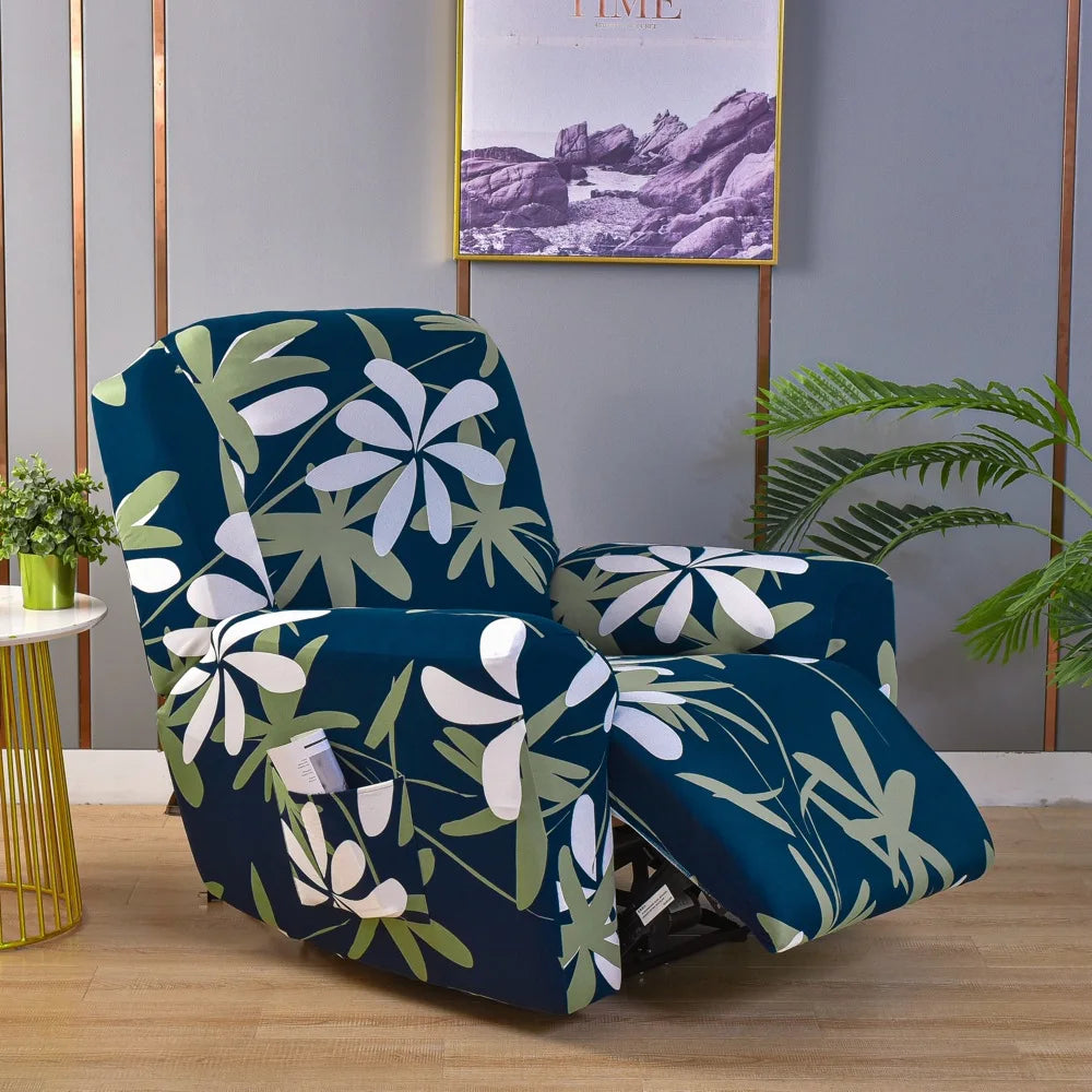 Printed Recliner Cover with Side Pocket — 4-Piece Set