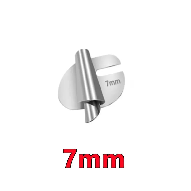 A silver rolled hemmer foot set with a 7mm size marking.