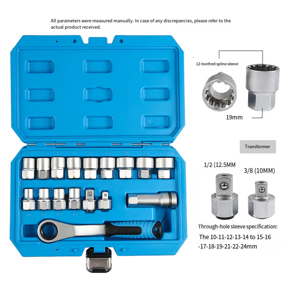 17-Piece Pass-Through Socket Set with Reversible Ratchet