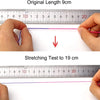 Demonstration of an elastic stretchy cord being stretched from 9cm to 19cm using a ruler.