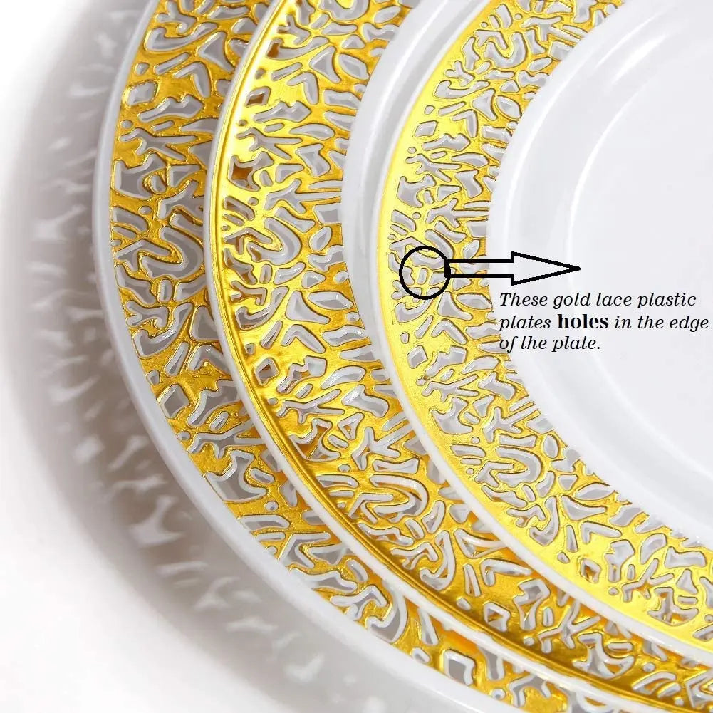 Elegant White Disposable Dinner Plates with Silver Lace Design